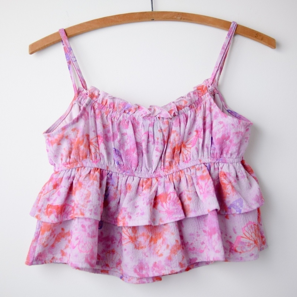 Wild Fable Babydoll Peplum Top S Pink Fairy Ruffle Tiered Butterfly Cottagecore - Picture 5 of 9